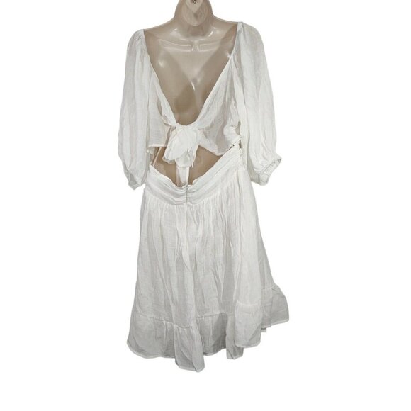 White Open Back Dress Women Size XL Square Neck Short Sleeve Lined Beach Vacay - Picture 4 of 8